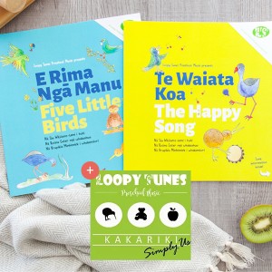 E Rima Ngā Manu | Five Little Birds and Te Waiata Koa | The Happy Song Books plus Kakariki CD cover